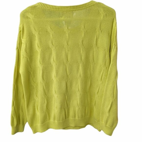 LORD & TAYLOR lime green cotton crew neck cable knit sweater size Medium… - Picture 2 of 9